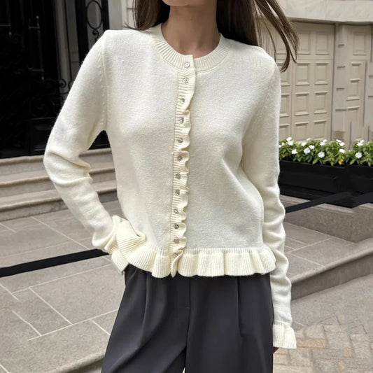 Ruffle-Trim Knit Cardigan